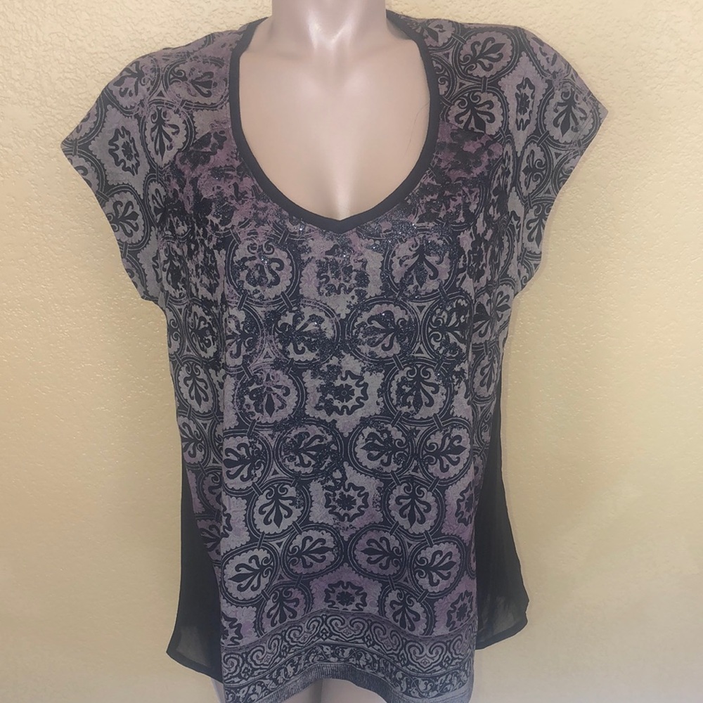 Rock & Republic Fleur De Lis Shirt Sheer Back - L